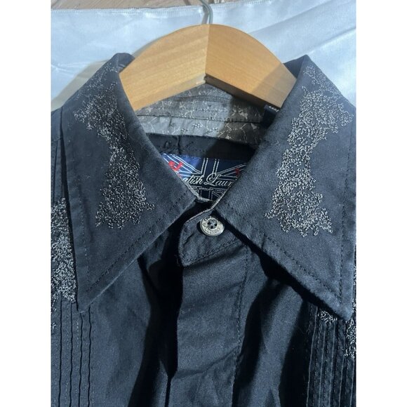 English Laundry Mens Black Shirt L Button Up Embroidered Christopher Wicks M23 - Picture 12 of 14